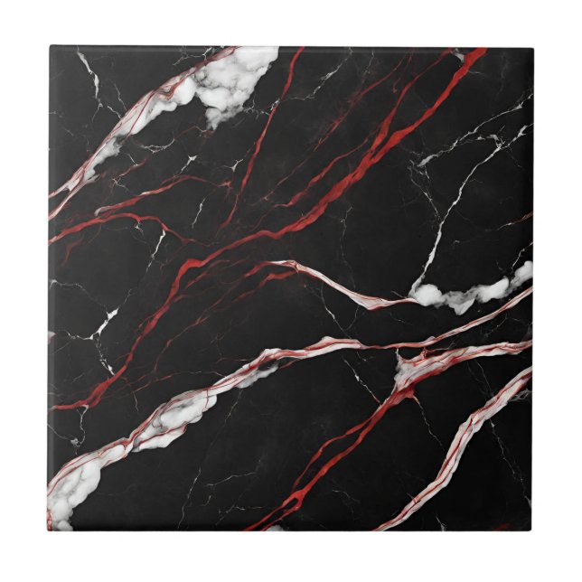 Modern Black and Red Faux Marble Mönster Kakelplatta (Framsidan)