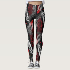Modern Black and Red Feather Design Leggings