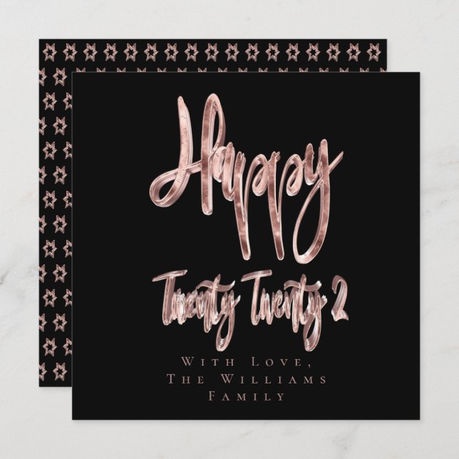 Modern Black and Ro Guld Gott nytt år 2022 Julkort (Fram/baksida)