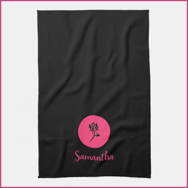 Modern Black and Rosa ros Kitchen Towel Kökshandduk (Skapare uppladdad)