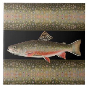 Modern Black and Rust Fishermans gåva Trout Fish Kakelplatta