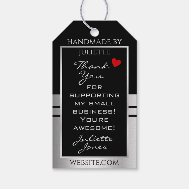 Modern Black and Silver Small Business Tack Presentetikett (Framsidan)