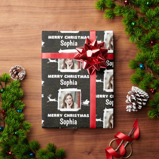 Modern Black and White 1 Photo God jul Presentpapper (Julgåva)