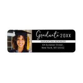 Modern Black and White 2025 Student Photo Returadress Etikett