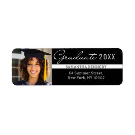 Modern Black and White 2025 Studenten Photo Returadress Etikett