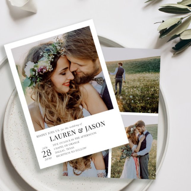 Modern Black and White 4 Photo Bröllop Inbjudningar (Skapare uppladdad)