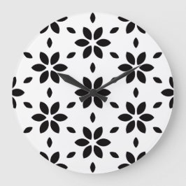 Modern Black and White Abstract Floral  Stor Klocka