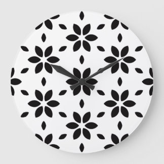 Modern Black and White Abstract Floral Stor Klocka