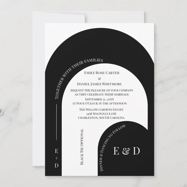 Modern Black and White Arched Wedding Inbjudningar (Framsida)