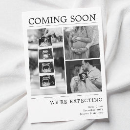 Modern Black and White Baby Photo Pregnancy Reveal Meddelande