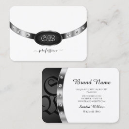 Modern Black and White Bright Silver med Monogram Visitkort