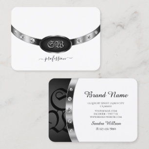 Modern Black and White Bright Silver med Monogram Visitkort