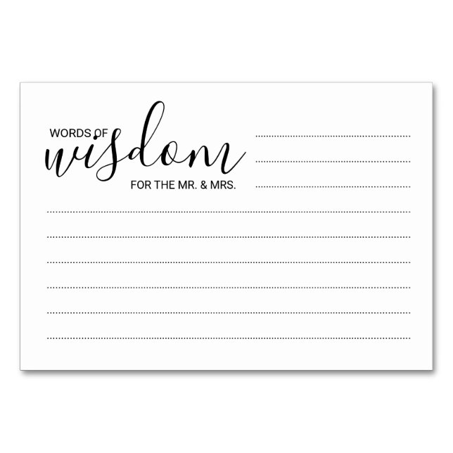 Modern Black and White Bröllop Ord of Wisdom Bordsnummer (Framsidan)