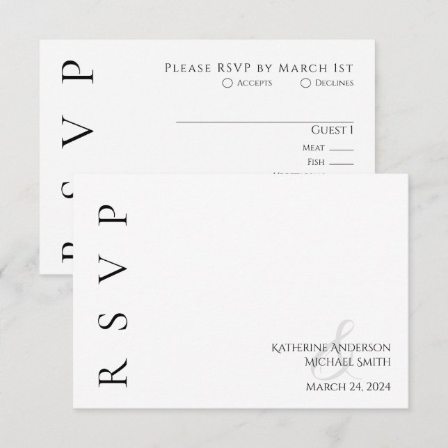 Modern Black and White Bröllop OSA Kort (Fram/baksida)