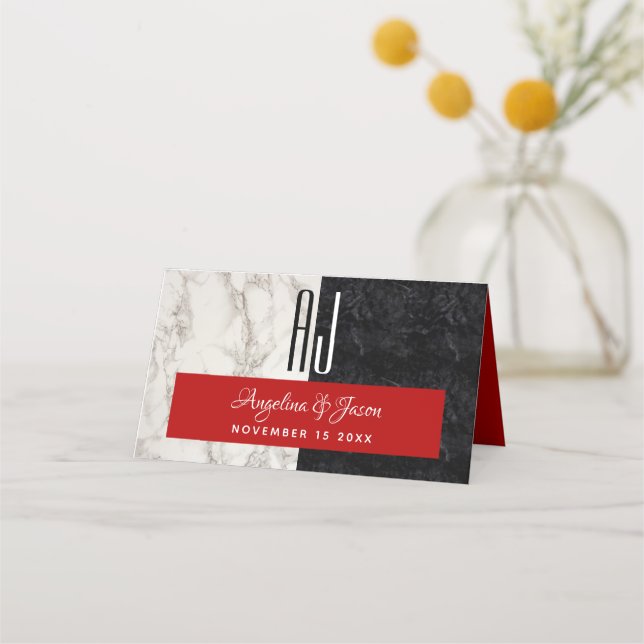 Modern Black and White Bröllop Placeringskort (Baksida)