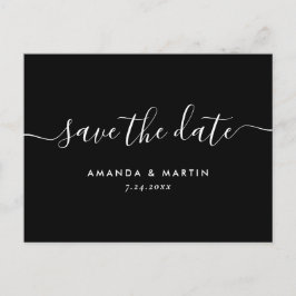 Modern Black and White Bröllop spara datum Meddelande Vykort