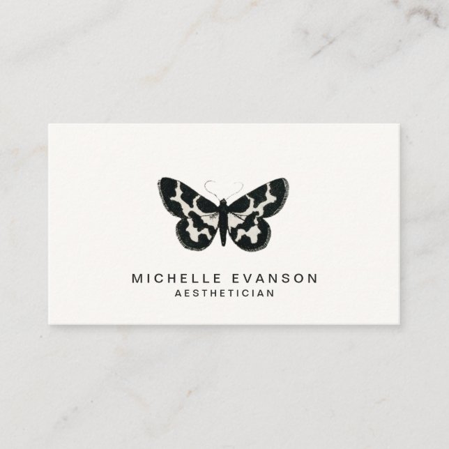 Modern Black and White Butterfly Elegant Logotyp Visitkort (Framsida)