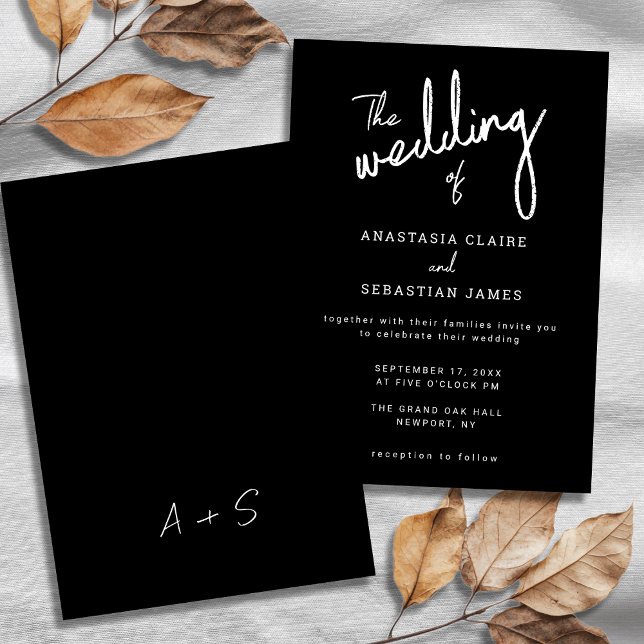 Modern Black and White Calligraphy Script Bröllop Inbjudningar (Modern Black and White Calligraphy Script Wedding Invitation)