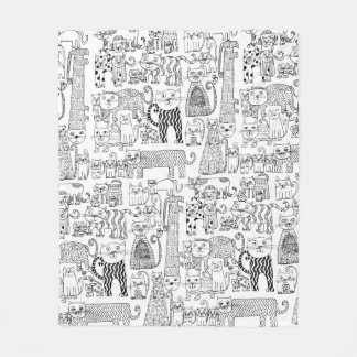 Modern Black and White Cats And Kittens Patterned Fleecefilt