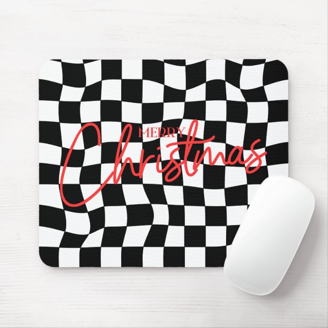 Modern black and white checkered Christmas Musmatta (Med mus)