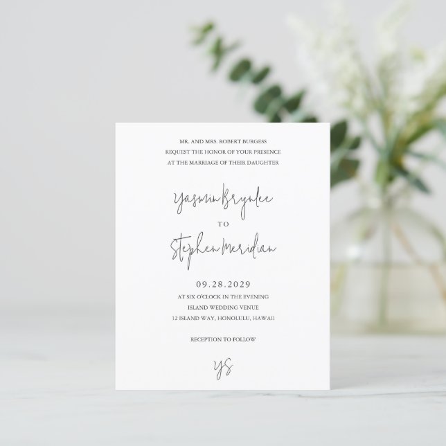 Modern Black and White Chic Budget Wedding Invite (Stående Fram)