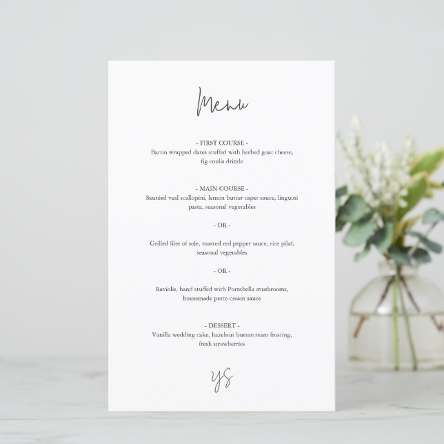 Modern Black and White Chic Wedding Menu (Stående Fram)