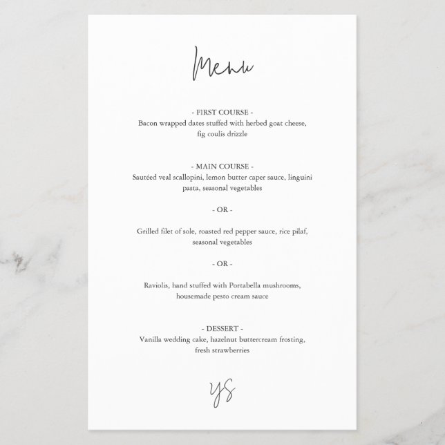 Modern Black and White Chic Wedding Menu Flygblad (Framsidan)