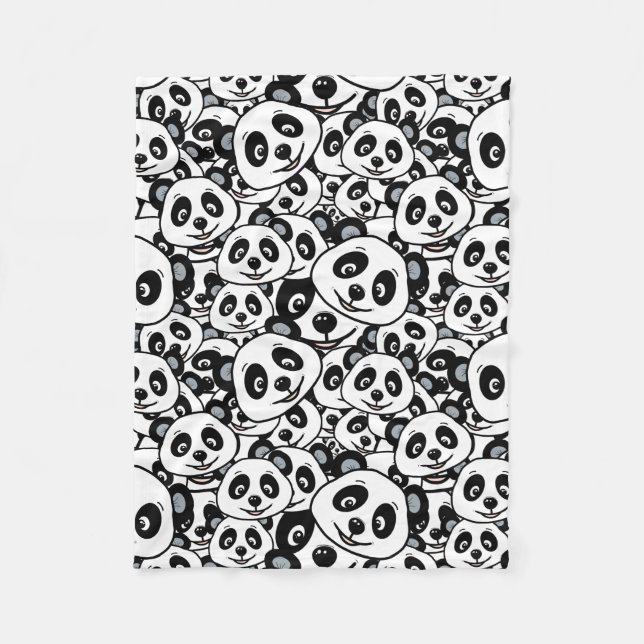 Modern Black and White Cute Panda Bear Pattern Fleecefilt (Framsidan)