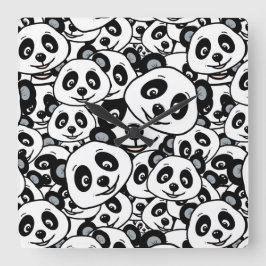 Modern Black and White Cute Panda Bear Pattern Fyrkantig Klocka