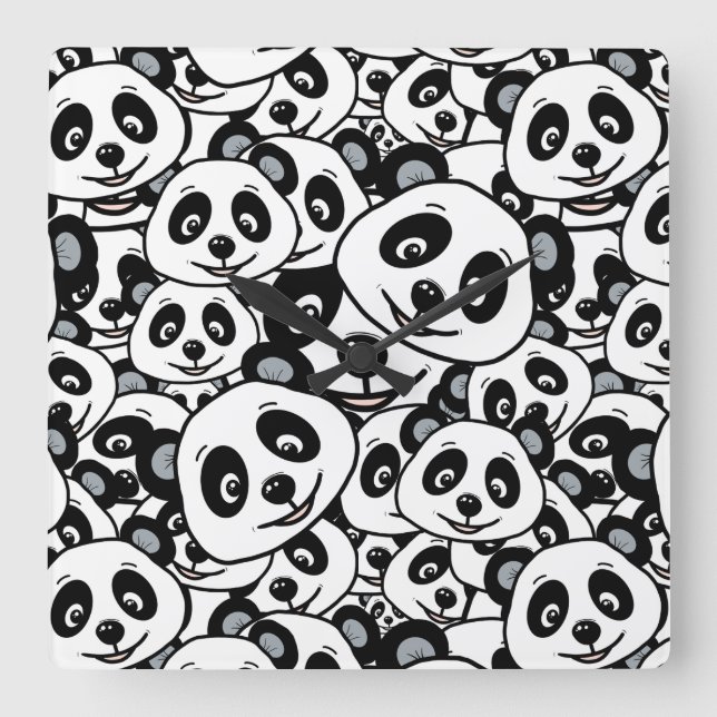 Modern Black and White Cute Panda Bear Pattern Fyrkantig Klocka (Framsida)
