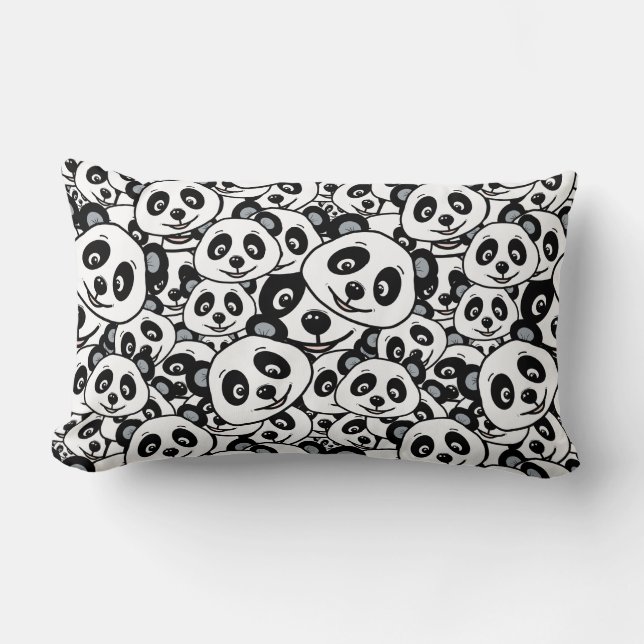 Modern Black and White Cute Panda Bear Pattern Lumbarkudde (Framsida)