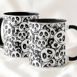 Modern Black and White Cute Panda Bear Pattern Mugg