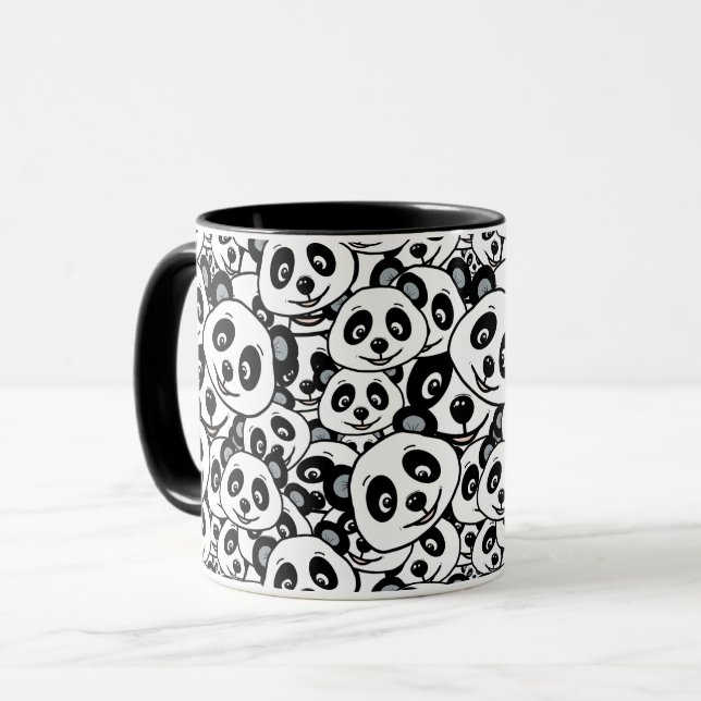 Modern Black and White Cute Panda Bear Pattern Mugg (Framsida vänster)