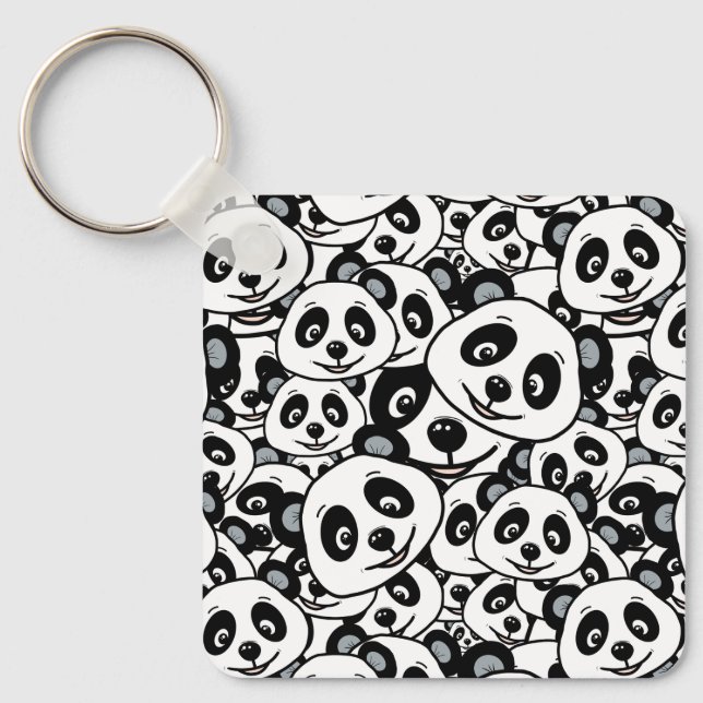 Modern Black and White Cute Panda Bear Pattern Nyckelring (Framsida)