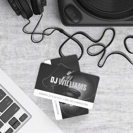 Modern Black and White DJ DeeJay Musician Visitkort