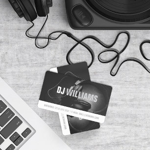 Modern Black and White DJ DeeJay Musician Visitkort