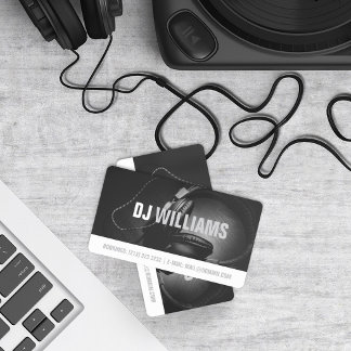 Modern Black and White DJ DeeJay Musician Visitkort