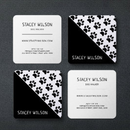 Modern Black and White Dog Walker eller Pet Groome Fyrkantigt Visitkort