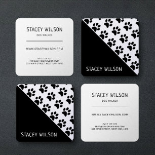 Modern Black and White Dog Walker eller Pet Groome Fyrkantigt Visitkort