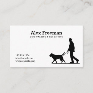 Modern Black and White Dog Walker Silhouette Visitkort