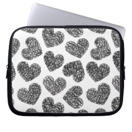 Modern Black and White Doodle Hearts Mönster Laptop Fodral