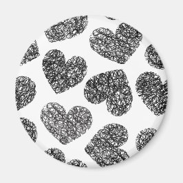 Modern Black and White Doodle Hearts Mönster Magnet