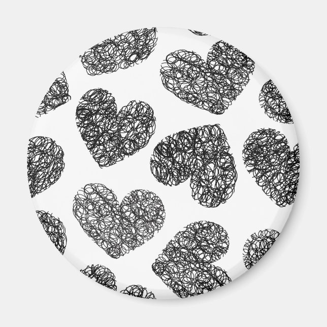 Modern Black and White Doodle Hearts Mönster Magnet (Framsidan)