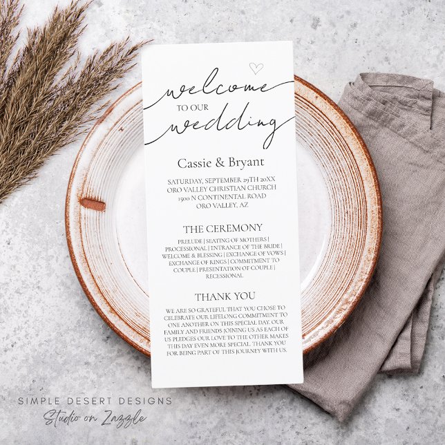 Modern Black and White Elegant bröllop (rustic modern black and white wedding program)