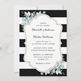 Modern Black and White Eucalyptus Greenery Bröllop Inbjudningar