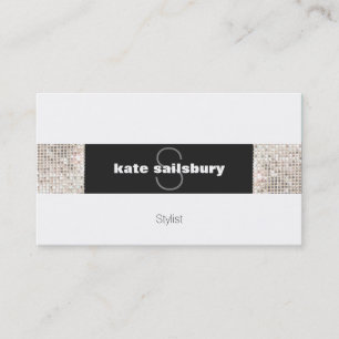 Modern Black and White FAUX Silver Sequin Monogram Visitkort