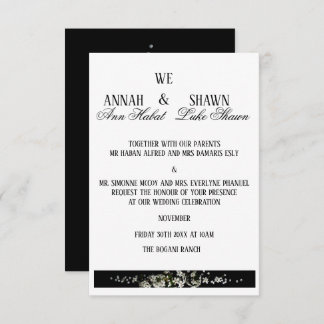 Modern Black and White Floral Wedding Invitation Inbjudningar