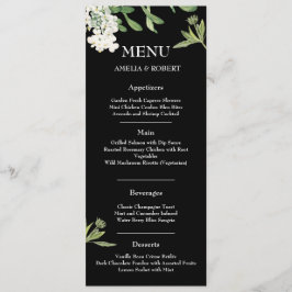 Modern Black and White Floral Wedding Menu Card Meny
