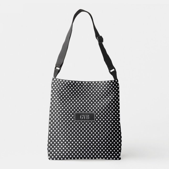Modern Black and White Gingham Kor Body Tote Axelväska (Baksida)