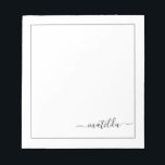 Modern Black and White Girly Script Namn Anteckningsblock<br><div class="desc">Lägg till ditt anpassade namn till det här anteckningsblocket med minimalistisk enkel elegant. Du kan fritt anpassa och anpassa dig. Det finns alternativ för Redigera och färg.</div>